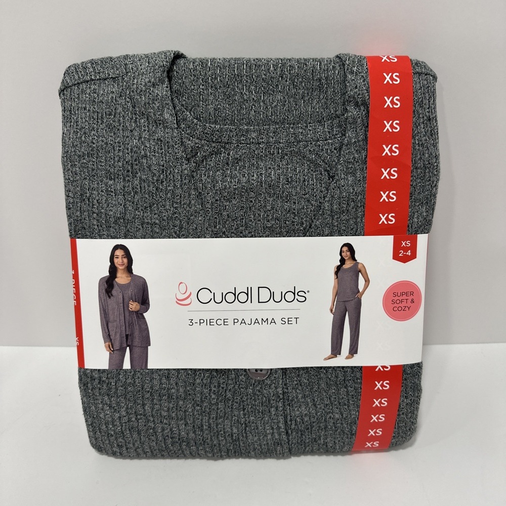 Cuddl Dubs 3-Piece Woman's Pajama Set Charcoal Gray XS NWT